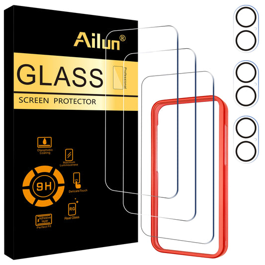 Ailun 5 Pack Screen Protector for iPhone 16 Pro Max [6.9 inch] + 3 Pack Camera Lens Protector with Installation Frame,Sensor Protection,Dynamic Island Compatible,Case Friendly Tempered Glass Film